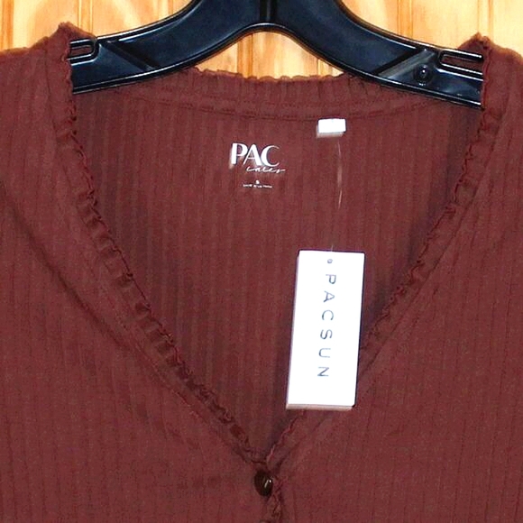 NWT PacSun Ribbed Button Front Crop Top – Size S – Brown – Cotton Blend - Picture 5 of 10